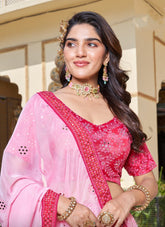 Rubbed Mukesh Cin Allover Lehenga in Pink